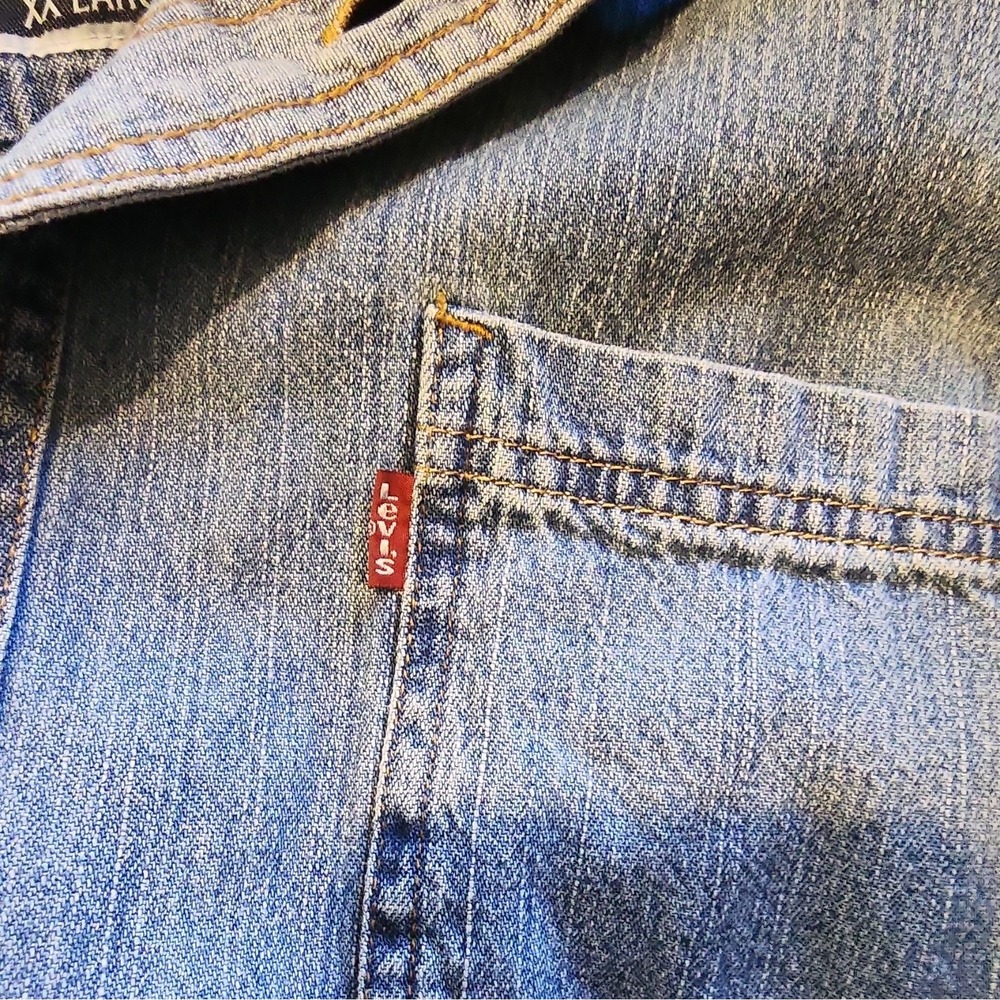 Levi Classic Worker Denim Shirt Men XXL Two Horse Selvege Collar Blue Button Up - Picture 4 of 7